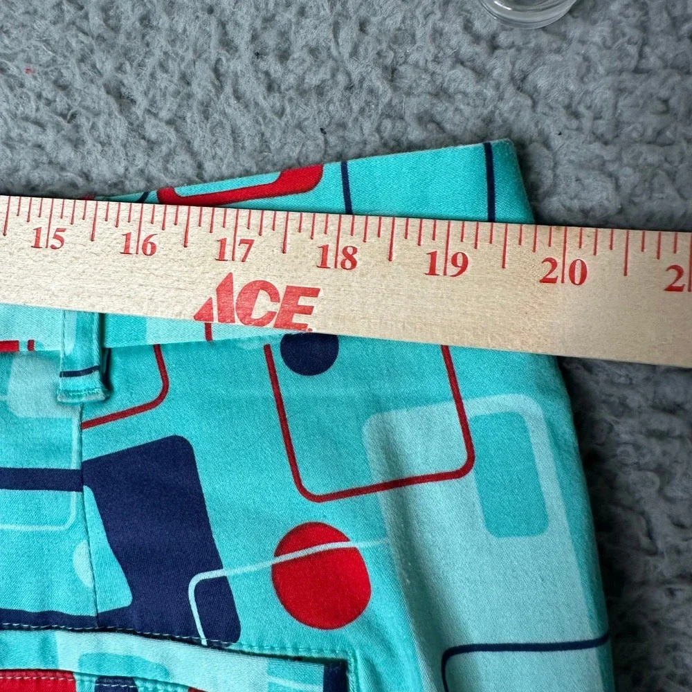 Loudmouth Golf Mens 40 Shorts Teal Blue Retro Geometric Mid Century Modern Print